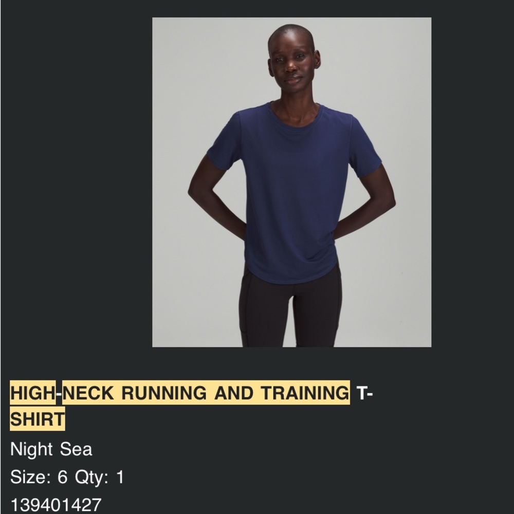 lululemon athletica High-Neck Run and Train T-Shirt in Night Sea size 6